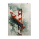 Golden Gate Bridge umhüllt von Nebel - Aquarell-Kunstposter, 4 Größen, Matt/Glanz