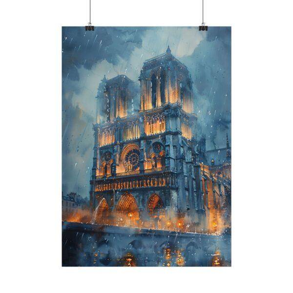 Notre-Dame im Regen - Aquarell-Kunstposter, 4 Größen, Matt/Glanz