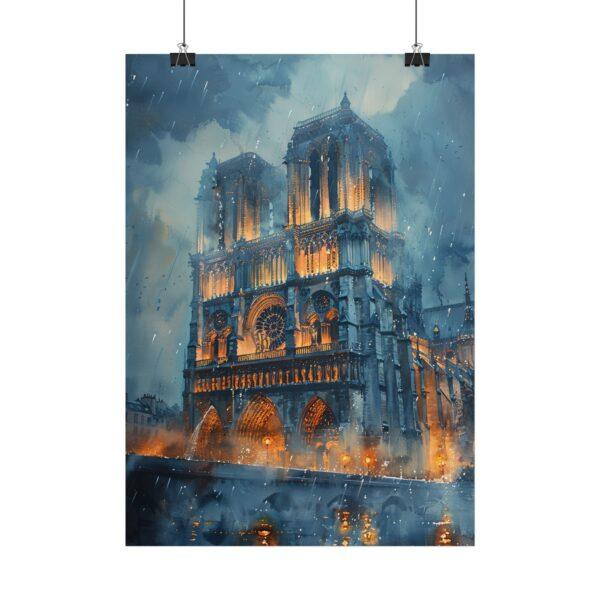 Notre-Dame im Regen - Aquarell-Kunstposter, 4 Größen, Matt/Glanz