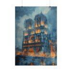 Notre-Dame im Regen - Aquarell-Kunstposter, 4 Größen, Matt/Glanz