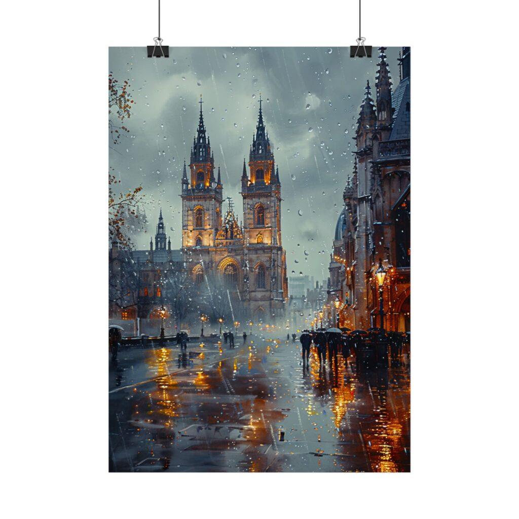 Westminster Abbey im Regen - Aquarell Kunst Poster, 4 Gr&ouml;&szlig;en, Matt/Glanz