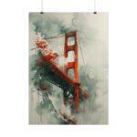 Golden Gate Bridge umhüllt von Nebel - Aquarell-Kunstposter, 4 Größen, Matt/Glanz