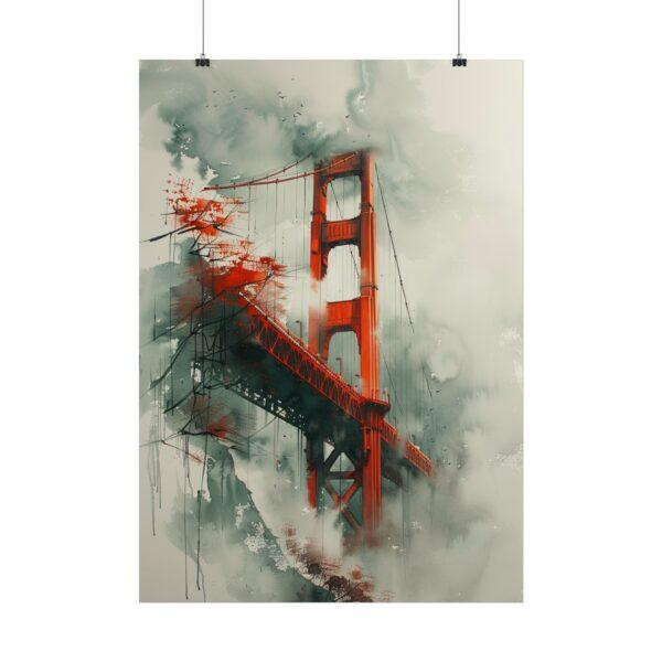 Golden Gate Bridge umhüllt von Nebel - Aquarell-Kunstposter, 4 Größen, Matt/Glanz