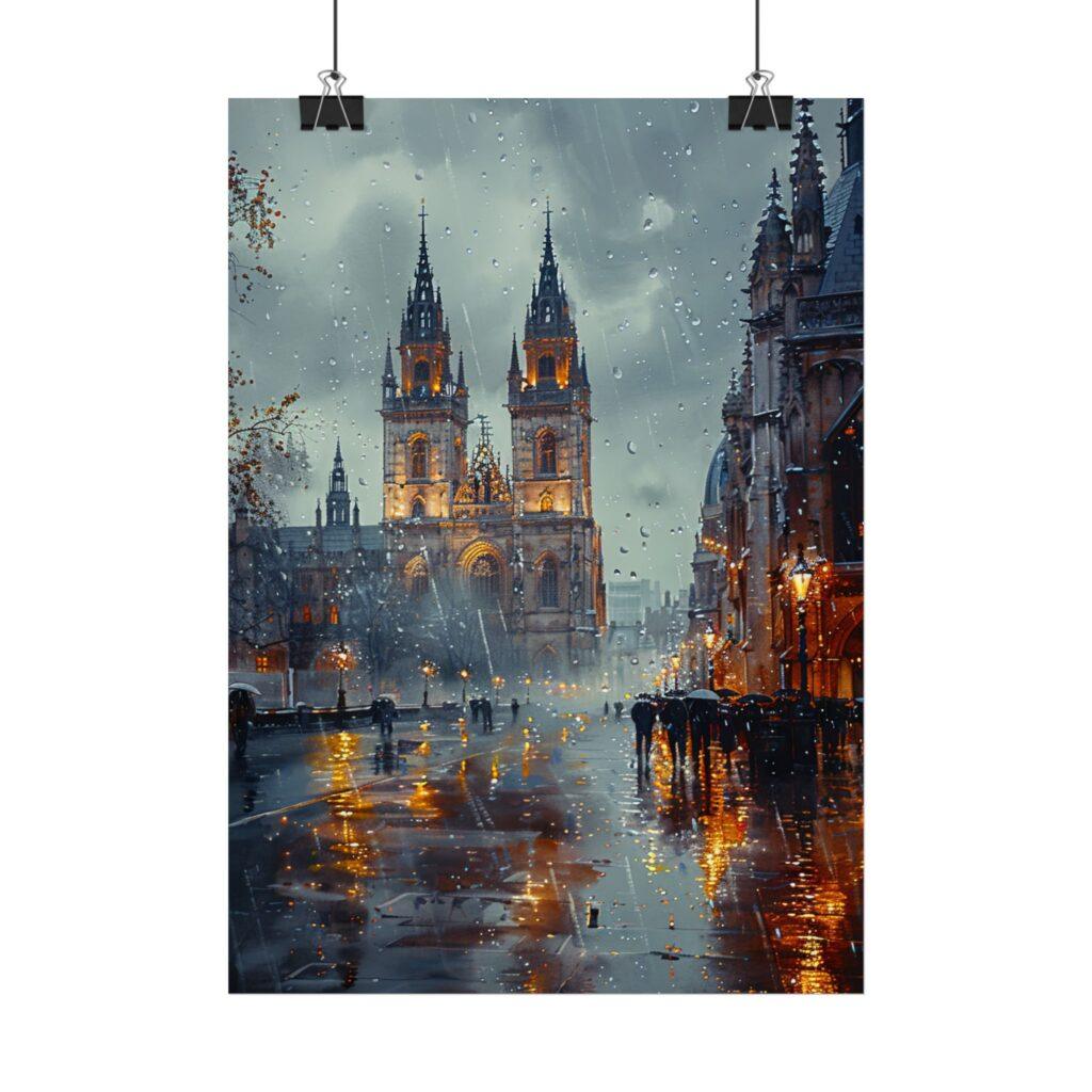 Westminster Abbey im Regen - Aquarell Kunst Poster, 4 Gr&ouml;&szlig;en, Matt/Glanz