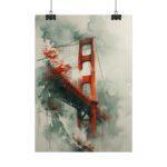 Golden Gate Bridge umhüllt von Nebel - Aquarell-Kunstposter, 4 Größen, Matt/Glanz