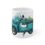 Aquarell-Tasse mit klassischem DDR Moped Schwalbe Retro Zweirad Illustration