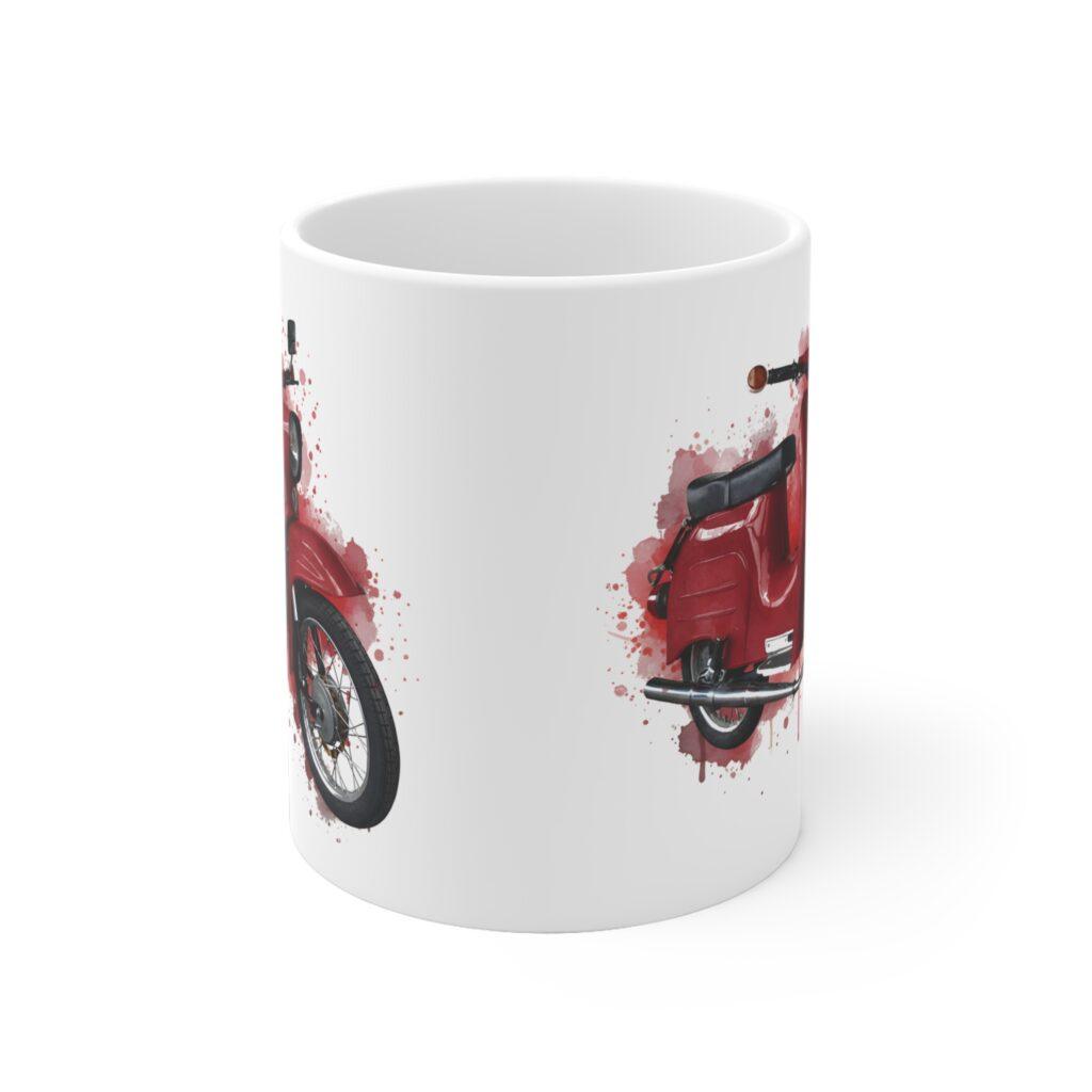 Aquarell-Tasse mit klassischem DDR Moped Schwalbe Retro Zweirad Illustration