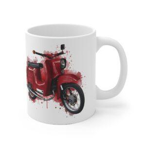 Aquarell-Tasse mit klassischem DDR Moped Schwalbe Retro Zweirad Illustration