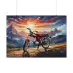 Simson S51 Poster – DDR Kult-Moped im Aquarellstil vor epischer Berglandschaft