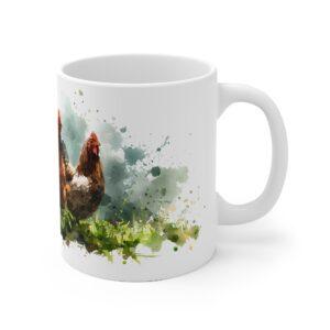 Hühner Aquarell Tasse - Bauernhof Hühnergruppe in lebendiger Aquarellkunst