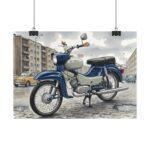 Simson Star SR4 Poster – DDR Kult-Moped als Aquarellkunst im Stadtmotiv