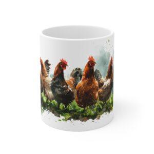 Hühner Aquarell Tasse - Bauernhof Hühnergruppe in lebendiger Aquarellkunst