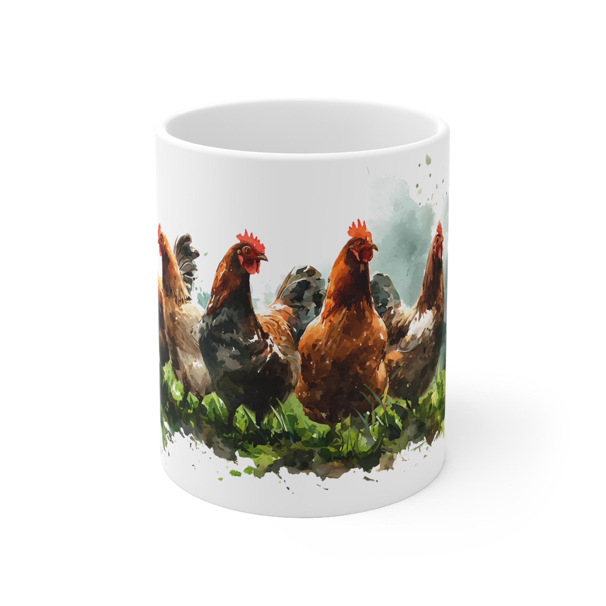 Hühner Aquarell Tasse - Bauernhof Hühnergruppe in lebendiger Aquarellkunst - Shotspace Hühner Aquarell Tasse - Bauernhof Hühnergruppe in lebendiger Aquarellkunst