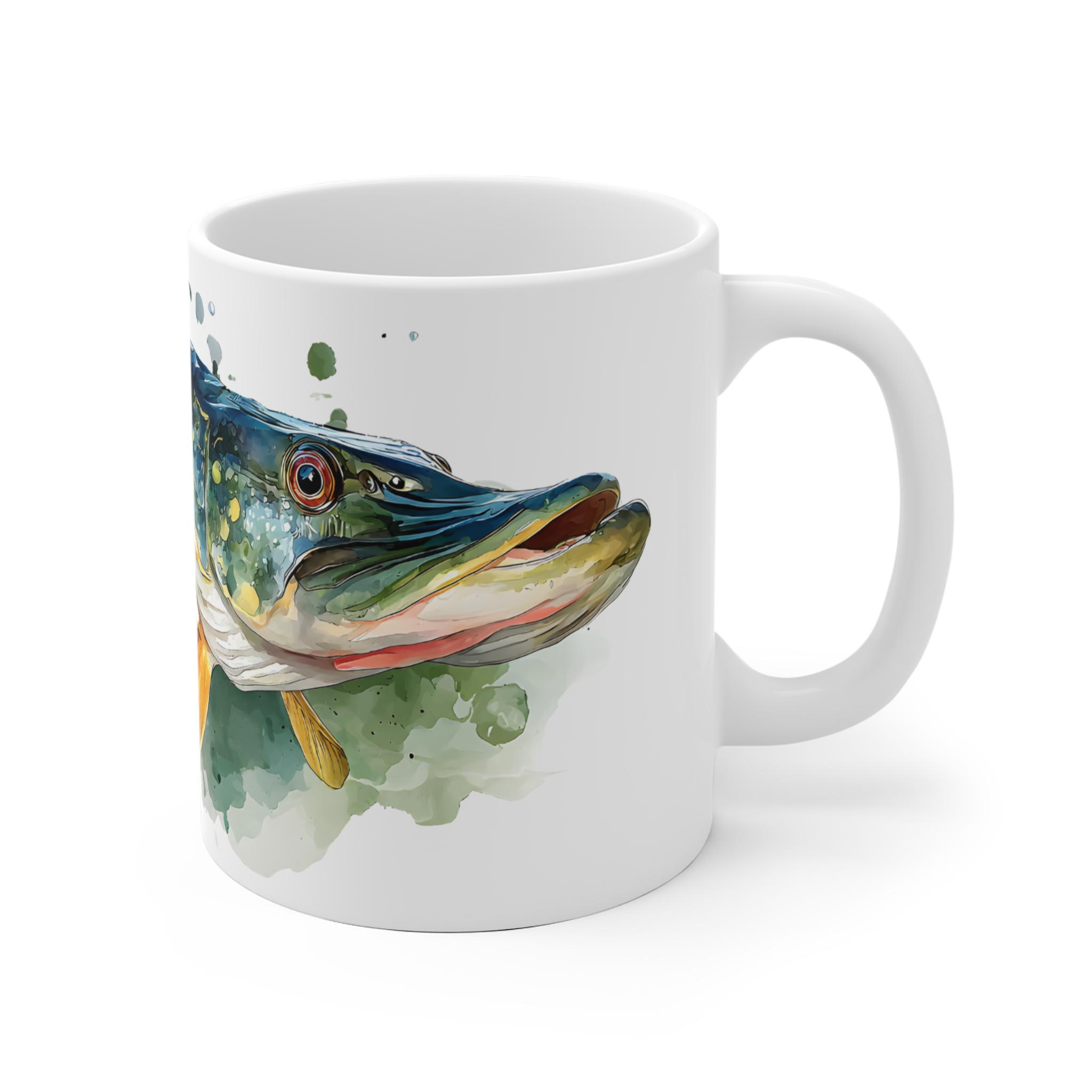 Hecht Aquarell Tasse – Kunstvolle Eleganz für Genießer Hecht Aquarell Tasse – Kunstvolle Eleganz für Fischliebhaber || Moderne Hecht Tasse – Stilvoller Genuss für Kaffee und Tee