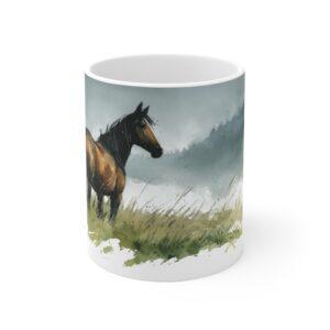 Pferd Aquarell Tasse - Pferd in weiter Landschaft im Aquarell Stil