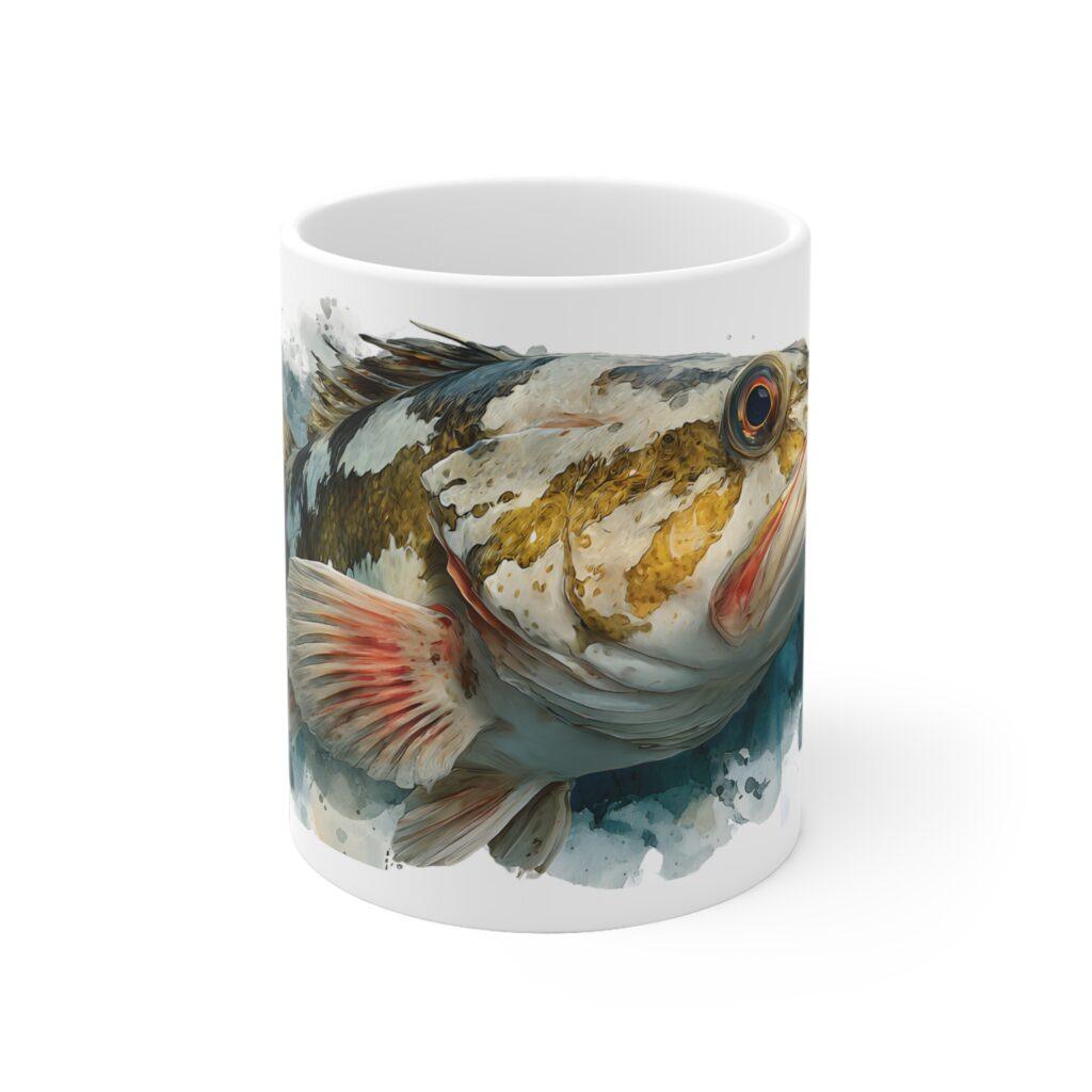 Dorsch Aquarell Tasse: Maritimer Genuss f&uuml;r Anglerfreunde || Elegante Dorsch Tasse: Hochwertige Keramikkunst f&uuml;r Meeresliebhaber