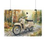 Simson Schwalbe KR51/1 Poster – DDR Kult-Roller als Aquarellkunst im Herbstwald