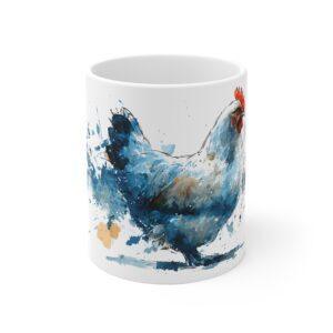 Huhn Aquarell Tasse - Blaues Bauernhof Huhn mit kräftigen Aquarellspritzern