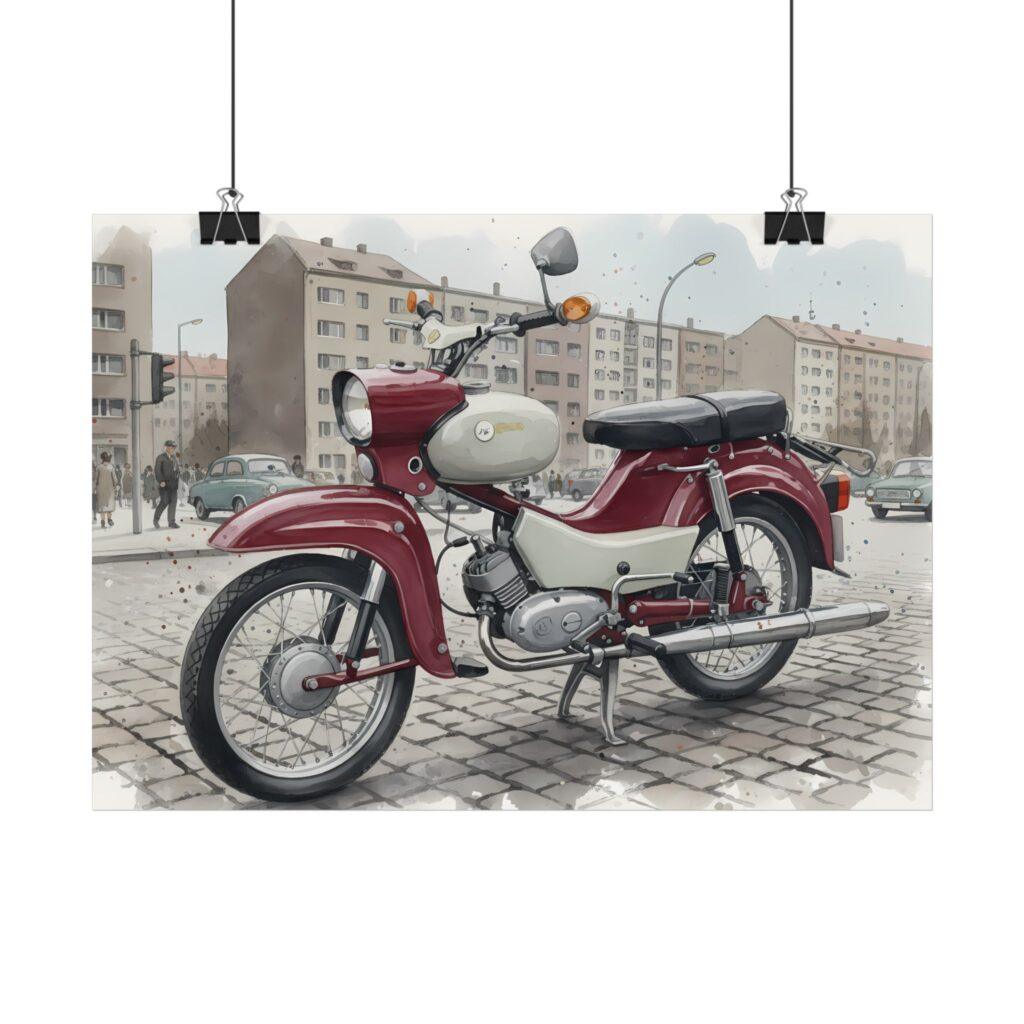 Simson Star SR4 Poster &ndash; DDR Kult-Moped in klassischer Stadtszene
