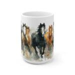 Pferde Aquarell Tasse - Galoppierende Pferde im Aquarell Stil