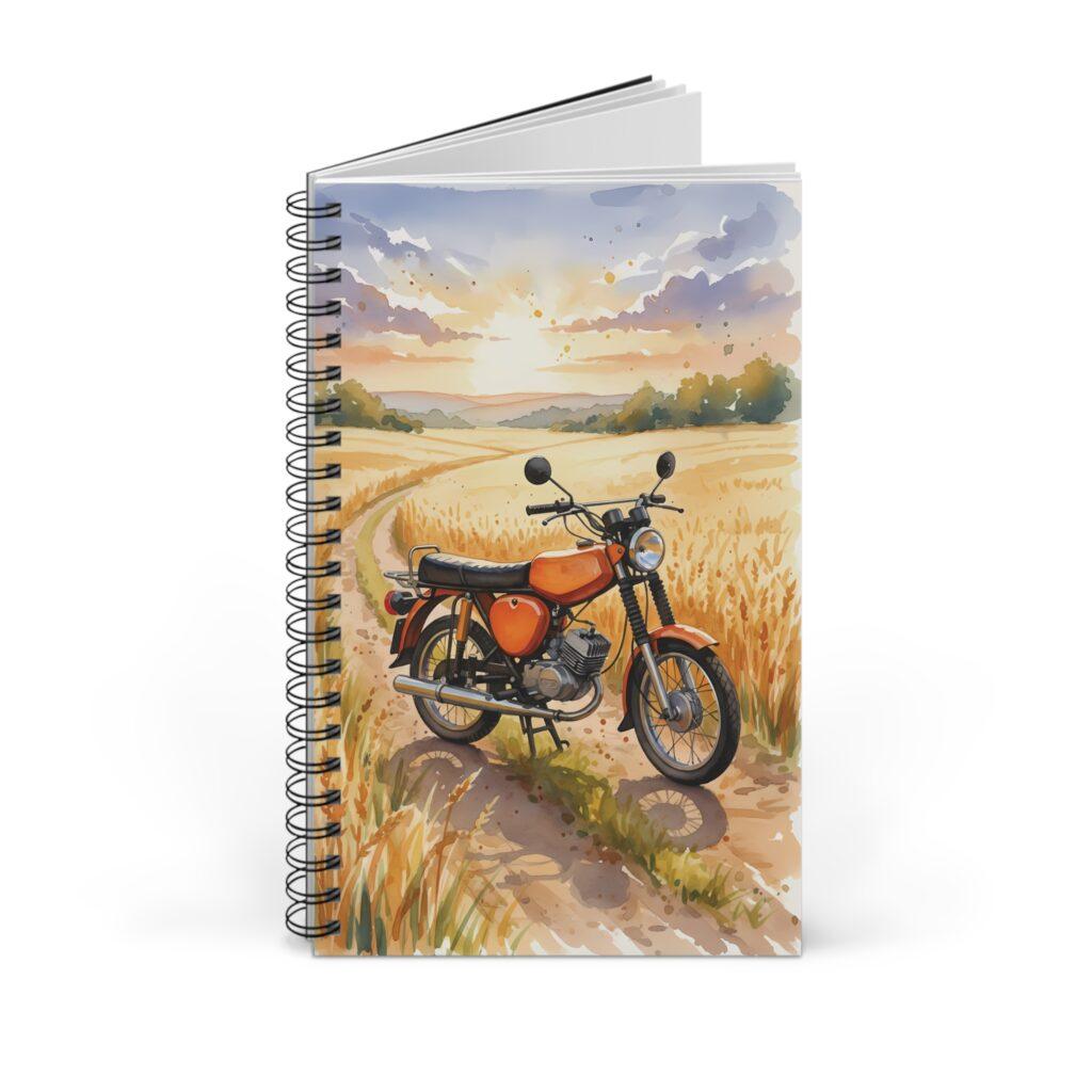 Simson S51 Ringbuch Notizbuch &ndash; DDR Kult-Moped im Aquarellstil bei Sonnenuntergang