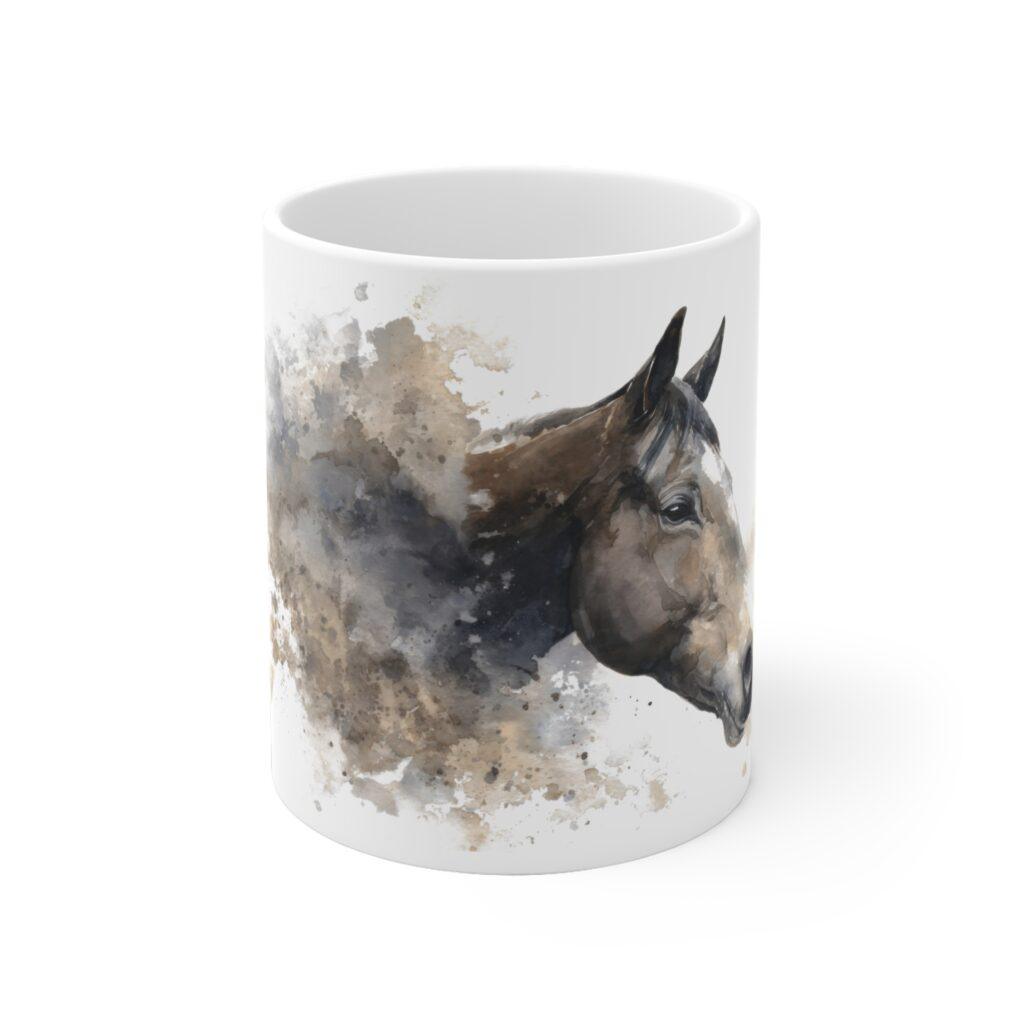Pferd Portrait Aquarell Tasse - Ruhiges Pferdeprofil in Aquarellkunst