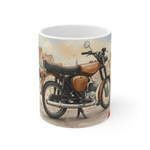 Simson S51 Tasse – DDR Kult-Moped als Aquarellmotiv in historischer Altstadt