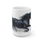 Schwarzes Pferd Aquarell Tasse - Kraftvolles Galopp Motiv