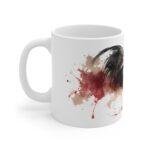 Hahn Aquarell Tasse - Kraftvoller Hahn mit roten Farbspritzern in Aquarellkunst