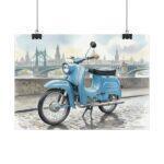 Simson Schwalbe KR51/1 Poster – DDR Kult-Roller als Aquarellkunst vor historischer Stadtkulisse