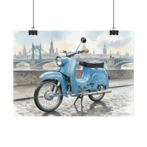 Simson Schwalbe KR51/1 Poster – DDR Kult-Roller als Aquarellkunst vor historischer Stadtkulisse