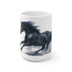 Schwarzes Pferd Aquarell Tasse - Dynamisches Laufmotiv in Aquarellkunst