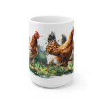Hühner Aquarell Tasse - Bewegte Bauernhof Hühner auf Wiese in Aquarellkunst
