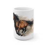 Braunes Pferd Aquarell Tasse - Galoppierendes Pferd in Aquarellkunst