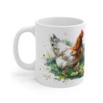 Hühner Aquarell Tasse - Bewegte Bauernhof Hühner auf Wiese in Aquarellkunst