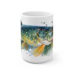 Hecht Aquarell Tasse – Kunstvolle Eleganz für Fischliebhaber || Moderne Hecht Tasse – Stilvoller Genuss für Kaffee und Tee - 15oz
