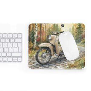 Simson Schwalbe Mauspad – DDR Kult-Roller als Aquarellmotiv im Herbstwald