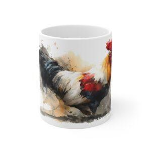 Hahn Aquarell Tasse - Majestätischer Hahn in kraftvoller Aquarellkunst
