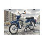 Simson Star SR4 Poster – DDR Kult-Moped als Aquarellkunst im Stadtmotiv