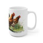 Hühner Aquarell Tasse - Bewegte Bauernhof Hühner auf Wiese in Aquarellkunst