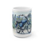 Simson S51 Tasse – DDR Kult-Moped als Aquarellmotiv in epischer Landschaft