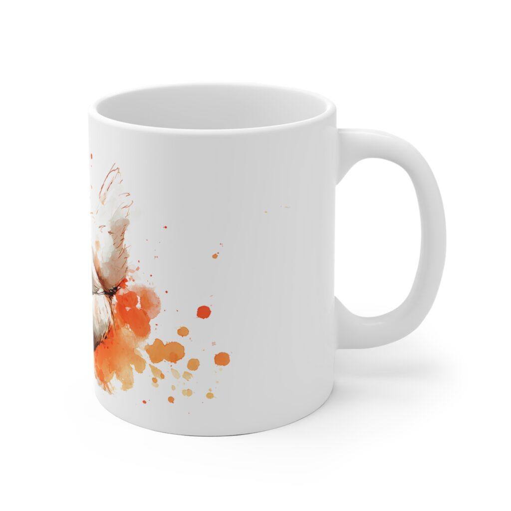Huhn Aquarell Tasse - Wei&szlig;es Bauernhof Huhn mit orangefarbenen Aquarellspritzern