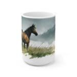 Pferd Aquarell Tasse - Pferd in weiter Landschaft im Aquarell Stil