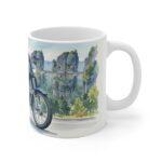 Simson S51 Tasse – DDR Kult-Moped als Aquarellmotiv in epischer Landschaft