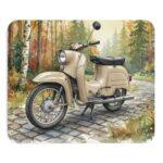Simson Schwalbe Mauspad – DDR Kult-Roller als Aquarellmotiv im Herbstwald