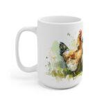 Hühner Aquarell Tasse - Drei Bauernhof Hühner auf Wiese in natürlicher Aquarellkunst