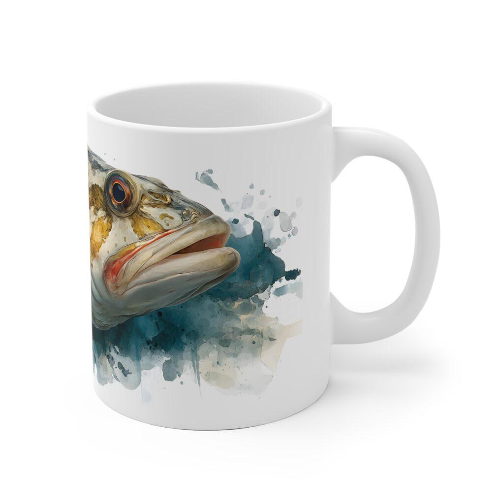 Dorsch Aquarell Tasse: Maritimer Genuss f&uuml;r Anglerfreunde || Elegante Dorsch Tasse: Hochwertige Keramikkunst f&uuml;r Meeresliebhaber