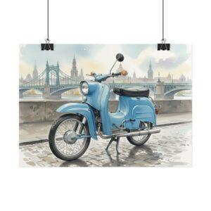 Simson Schwalbe KR51/1 Poster – DDR Kult-Roller als Aquarellkunst vor historischer Stadtkulisse