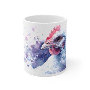 Huhn Aquarell Tasse - Weißes Huhn Portrait in Aquarellkunst