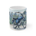 Simson S51 Tasse – DDR Kult-Moped als Aquarellmotiv in epischer Landschaft